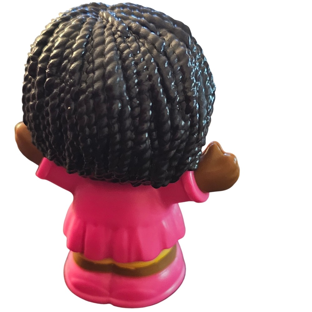 Fisher-Price Little People Girl Figure Black Braided Hair Pink Ruffle Dress - Picture 2 of 3